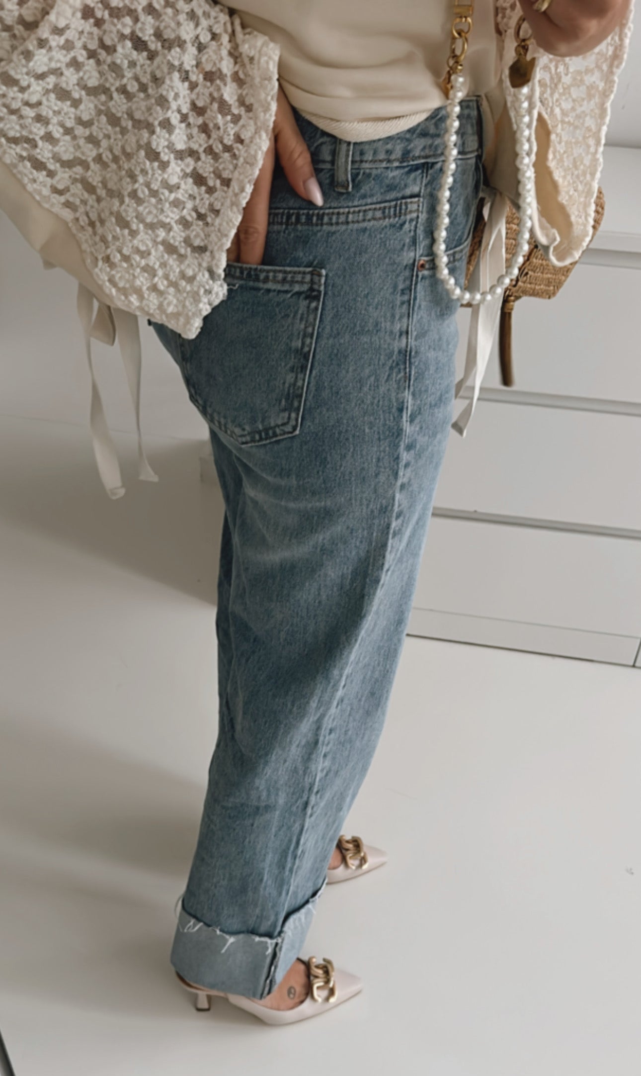 Loose Jeans mit Umschlag